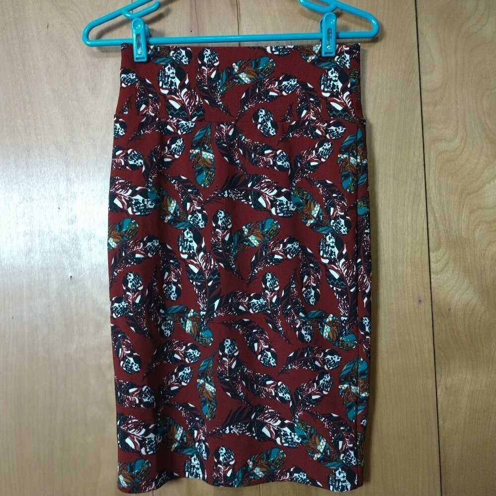 LULAROE Tropical Leaf Floral Colorful Pencil Skirt Elastic Waist Pull On Size XS